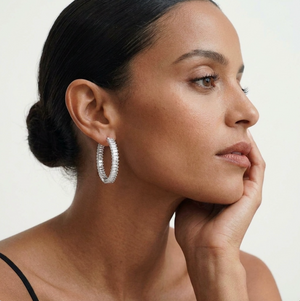 INFINITY BAGUETTE HOOP EARRINGS - RHODIUM