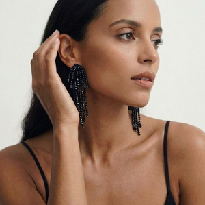 WEEPING WILLOW HAND BEADED EARRING - JET