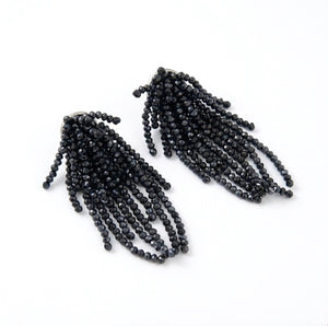 WEEPING WILLOW HAND BEADED EARRING - JET