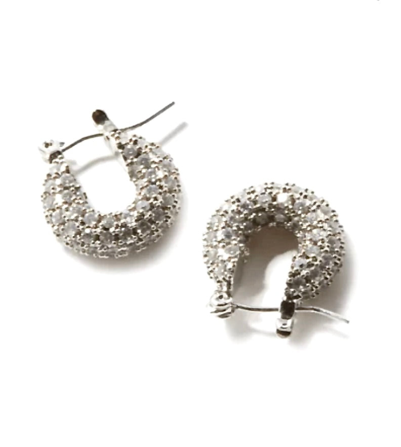 360 PAVÉ HUGGIE HOOP EARRINGS - RHODIUM