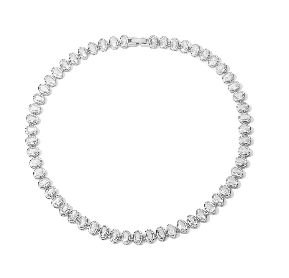 MADISON OVAL CUT BEZEL SET NECKLACE - RHODIUM PREORDER