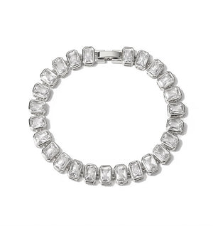LEXINGTON EMERALD CUT BEZEL SET BRACELET - RHODIUM