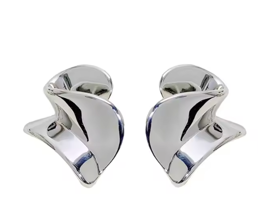 FOLDED RIBBON BUTTON EARRING - RHODIUM
