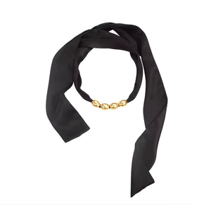 RIBBON SASH NECKLACE  - RHODIUM