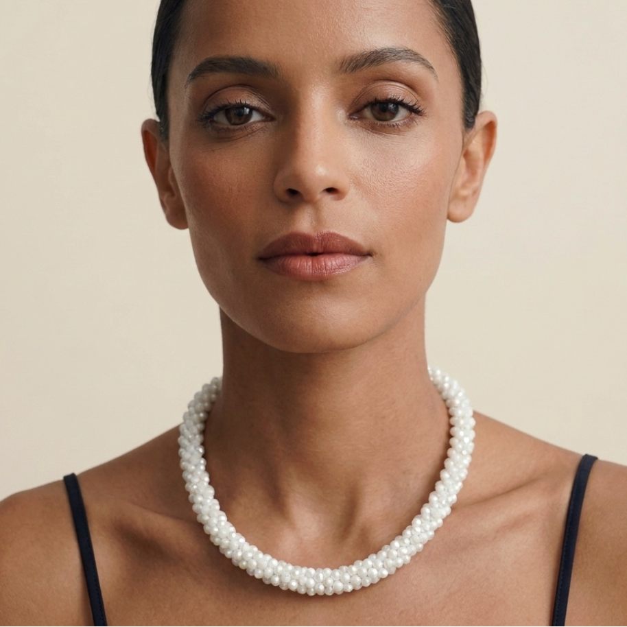 ROCK CANDY HAND BEADED COLLAR NECKLACE - OYSTER