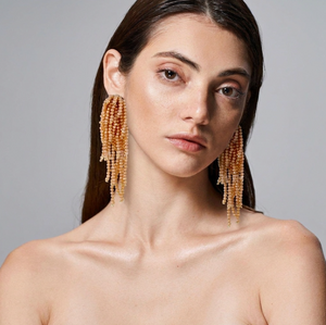 WEEPING WILLOW HAND BEADED EARRING - SAND