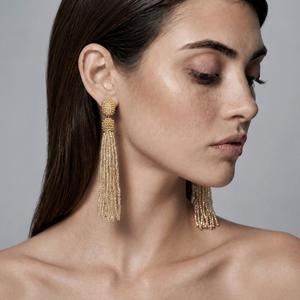 CLARA LONG BEADED TASSEL EARRING - SAND