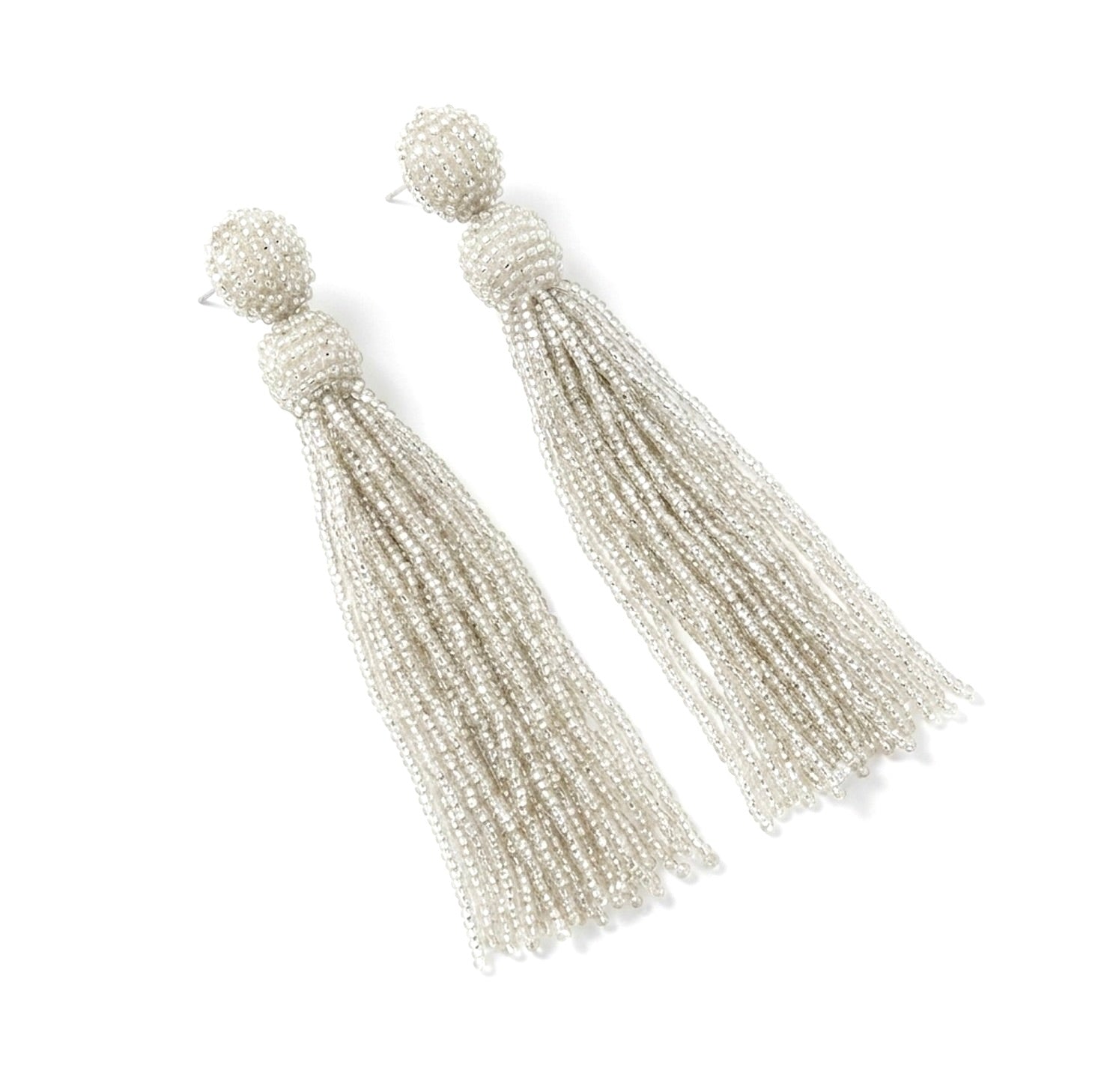 CLARA LONG BEADED TASSEL EARRING - OYSTER