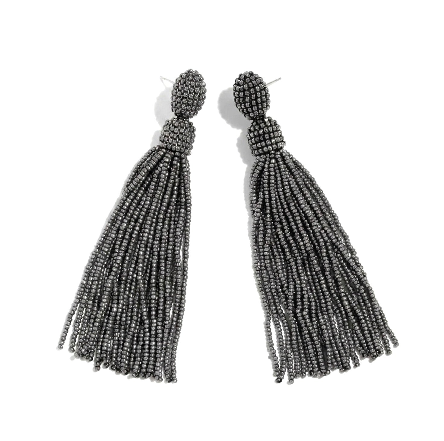 CLARA LONG BEADED TASSEL EARRING - CHARCOAL