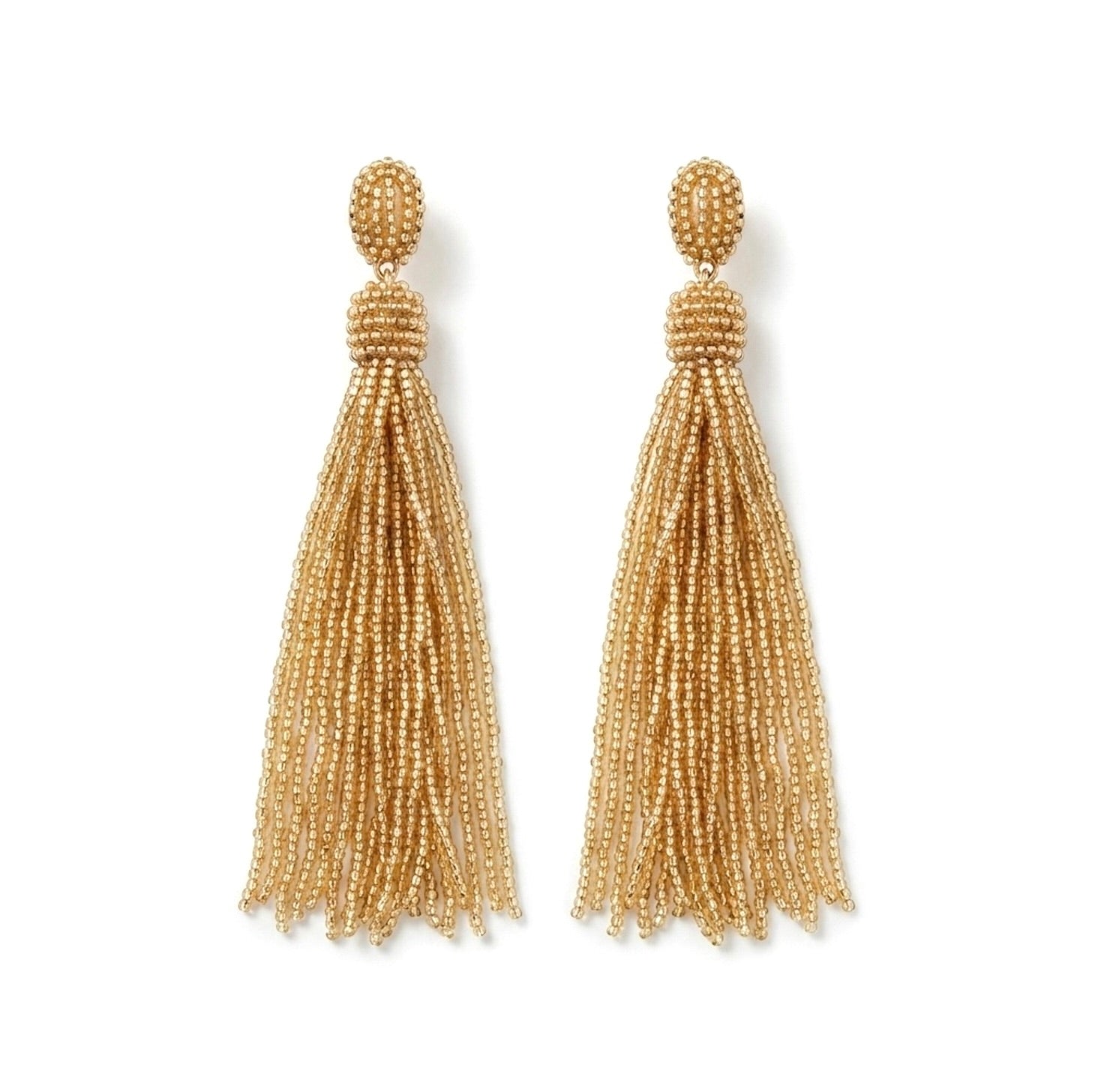 CLARA LONG BEADED TASSEL EARRING - SAND