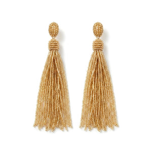 CLARA LONG BEADED TASSEL EARRING - SAND