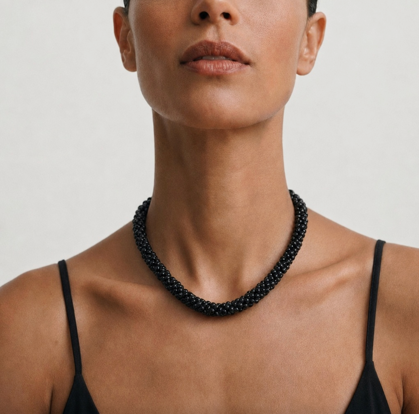 ROCK CANDY HAND BEADED COLLAR NECKLACE - JET BLACK