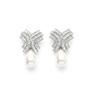 MAYAN MAZE BAGUETTE AND PEARL DROP EARRING