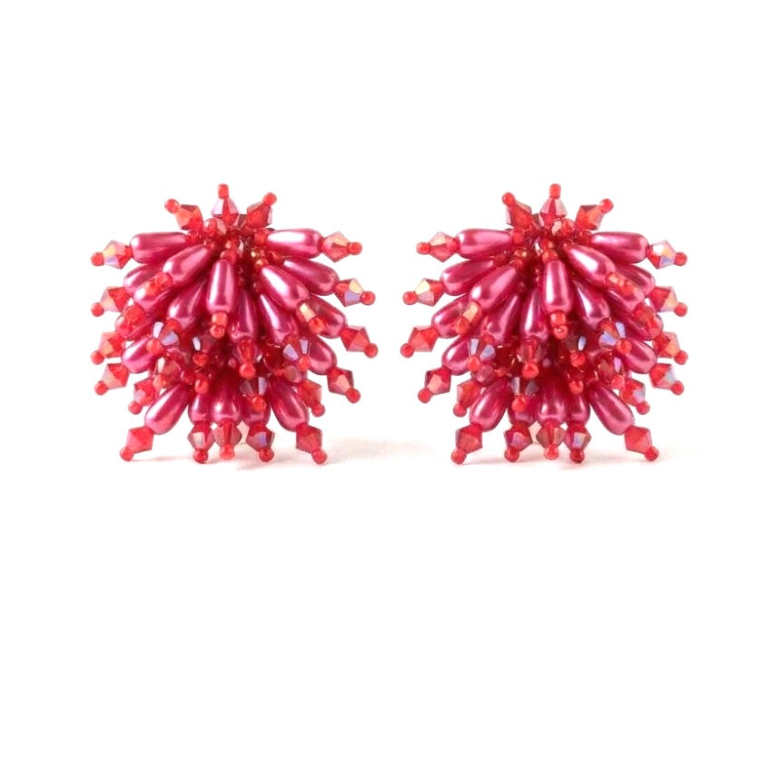 BURST HAND BEADED EARRING - RASPBERRY