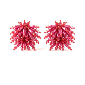 BURST HAND BEADED EARRING - RASPBERRY