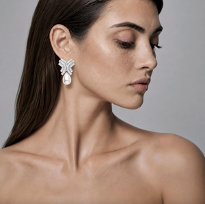MAYAN MAZE BAGUETTE AND PEARL DROP EARRING