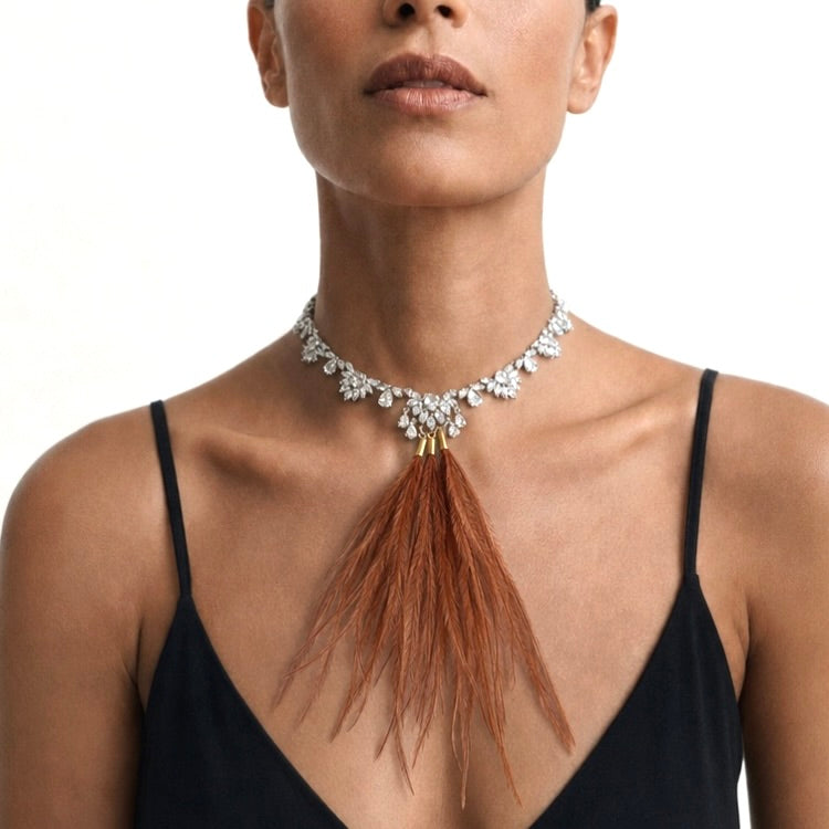 SEANCE RIBBON TIE FEATHER PENDANT - COPPER PENNY