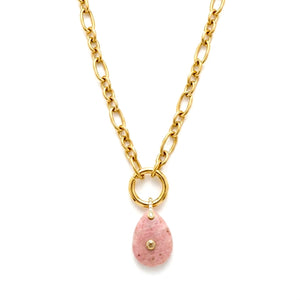 SULLIVAN STREET VARIATED CHAIN AND STONE PENDANT - RHODOCHRYSITE