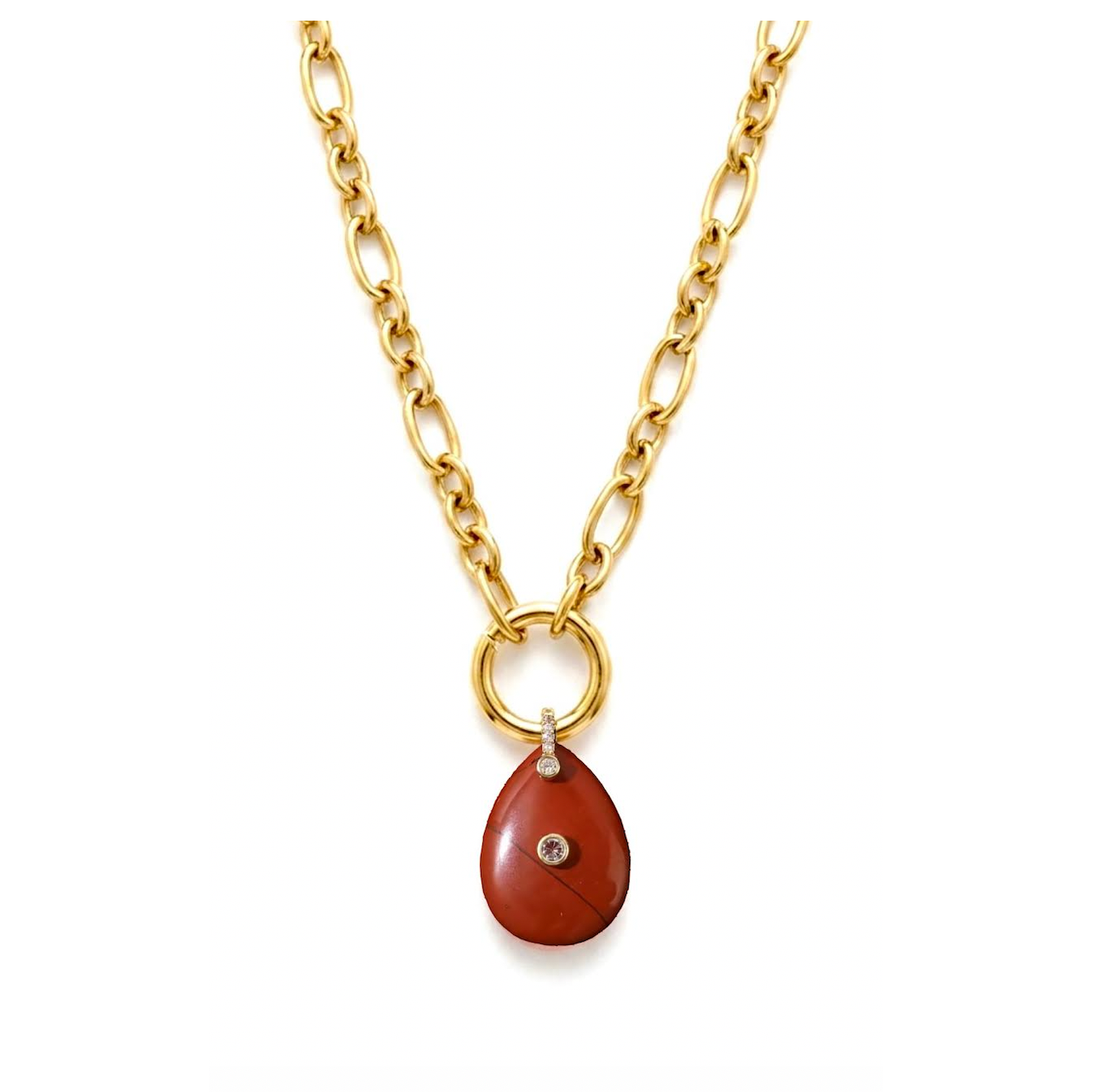SULLIVAN STREET VARIATED CHAIN AND STONE PENDANT - RED JASPER