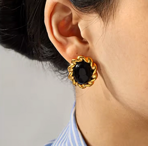GIA GEMSTONE BUTTON - GOLD/JET/$70 USE CODE SALE50