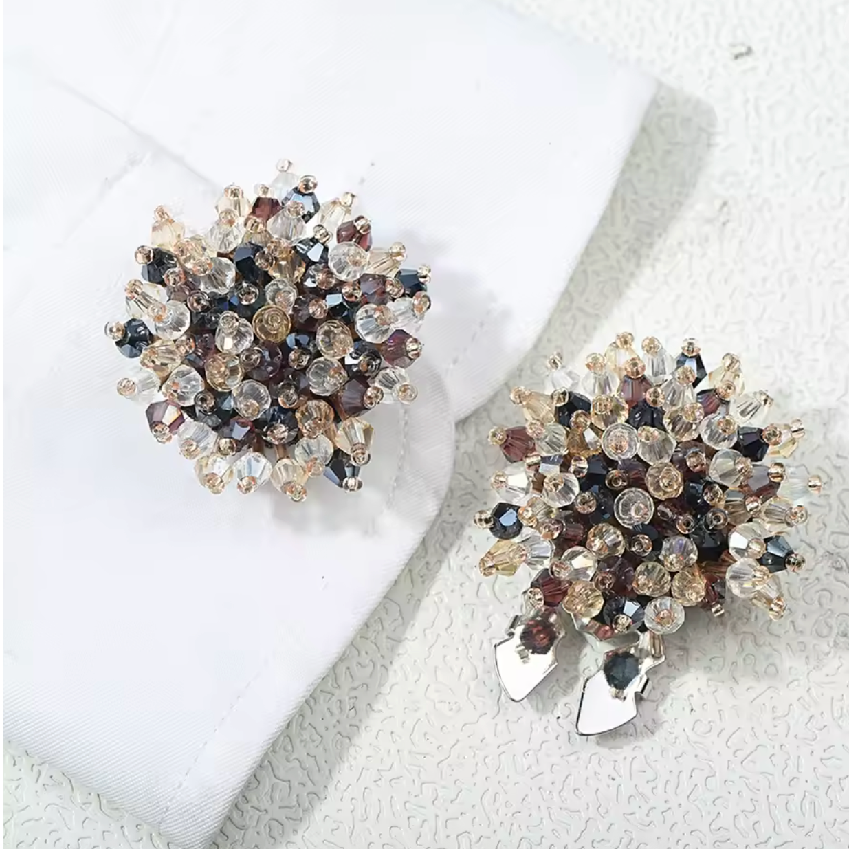 BURST BEADED BUTTON COVERS - GRAVEL