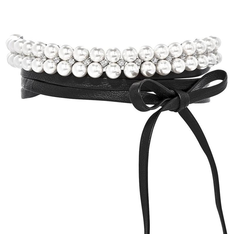 MONARCH  PEARL LEATHER WRAP CHOKER