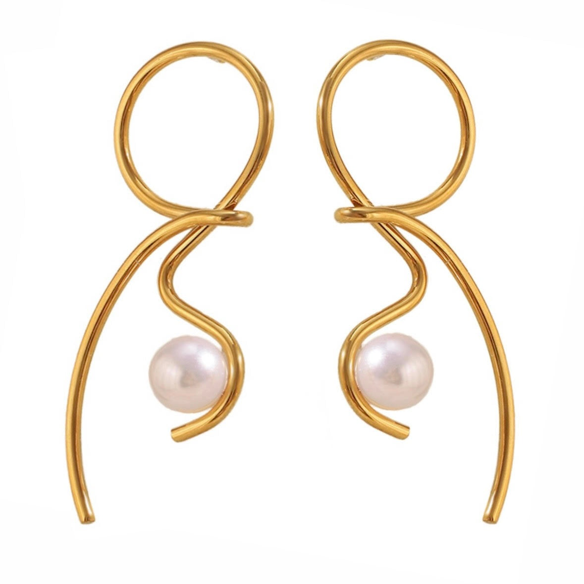 SCULPTURAL TWIST PEARL EARRINGS - GOLD