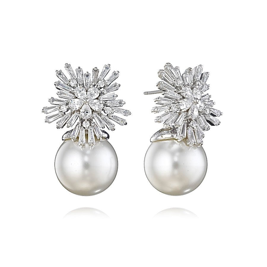 STARBURST BAGUETTE PEARL EARRINGS