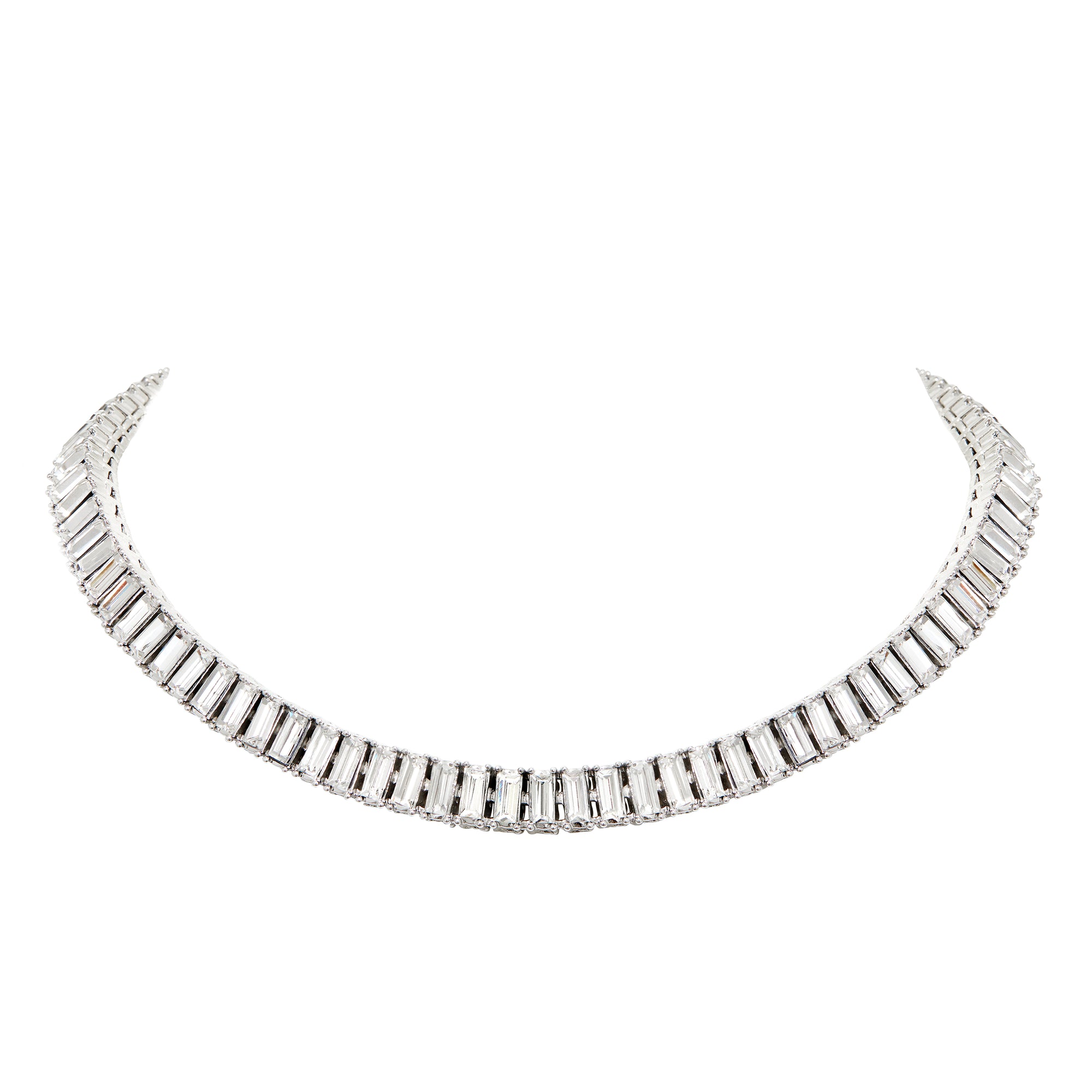 The FALLON Baguette Swag Collar Necklace.  Rhodium-plated brass, cubic zirconia stones.