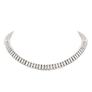 The FALLON Baguette Swag Collar Necklace. Rhodium-plated brass, cubic zirconia stones.