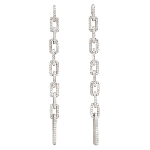 The FALLON Pavé Elongated Link Drop Earrings in rhodium, made from plated brass and cubic zirconia crystal.