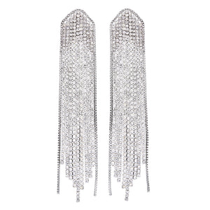 DANCING QUEEN.  The FALLON Feathered Waterfall Chandelier Earrings. Statement chandelier earrings made from plated brass and cubic zirconia.