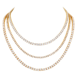 The FALLON Grace Tennis necklaces are available in three lengths for optimal layering.  