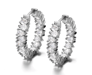 JAGGED EDGE PEAR HOOPS - RHODIUM
