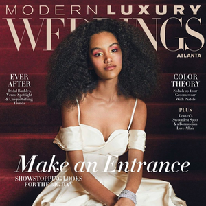 The FALLON 200 Stone, Double Diamanté, and Pear Diamanté bracelets featured on the cover of Modern Luxury Weddings. Statement bracelet made from plated brass and cubic zirconia crystal.